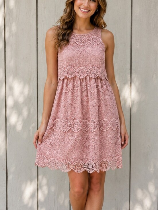 BONGO Other - BONGO Pink Floral Lace Dress Medium Sleeveless Elastic Waist Coastal Cowgirl